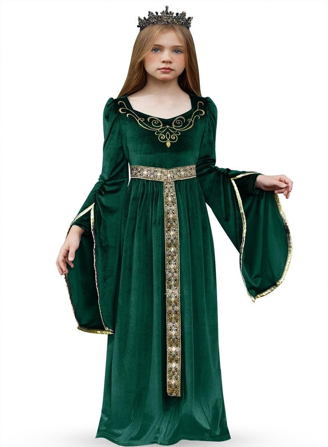 BesserBay Long Sleeve Velvet Gown in Forest Green for Girls Renaissance Ball Gown Full Length Princess Elegant Dress 12 Years - Image 1